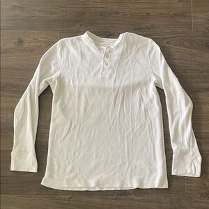 Men’s Merona White Henley Waffle Knot Long Sleeve Shirt, Size Large